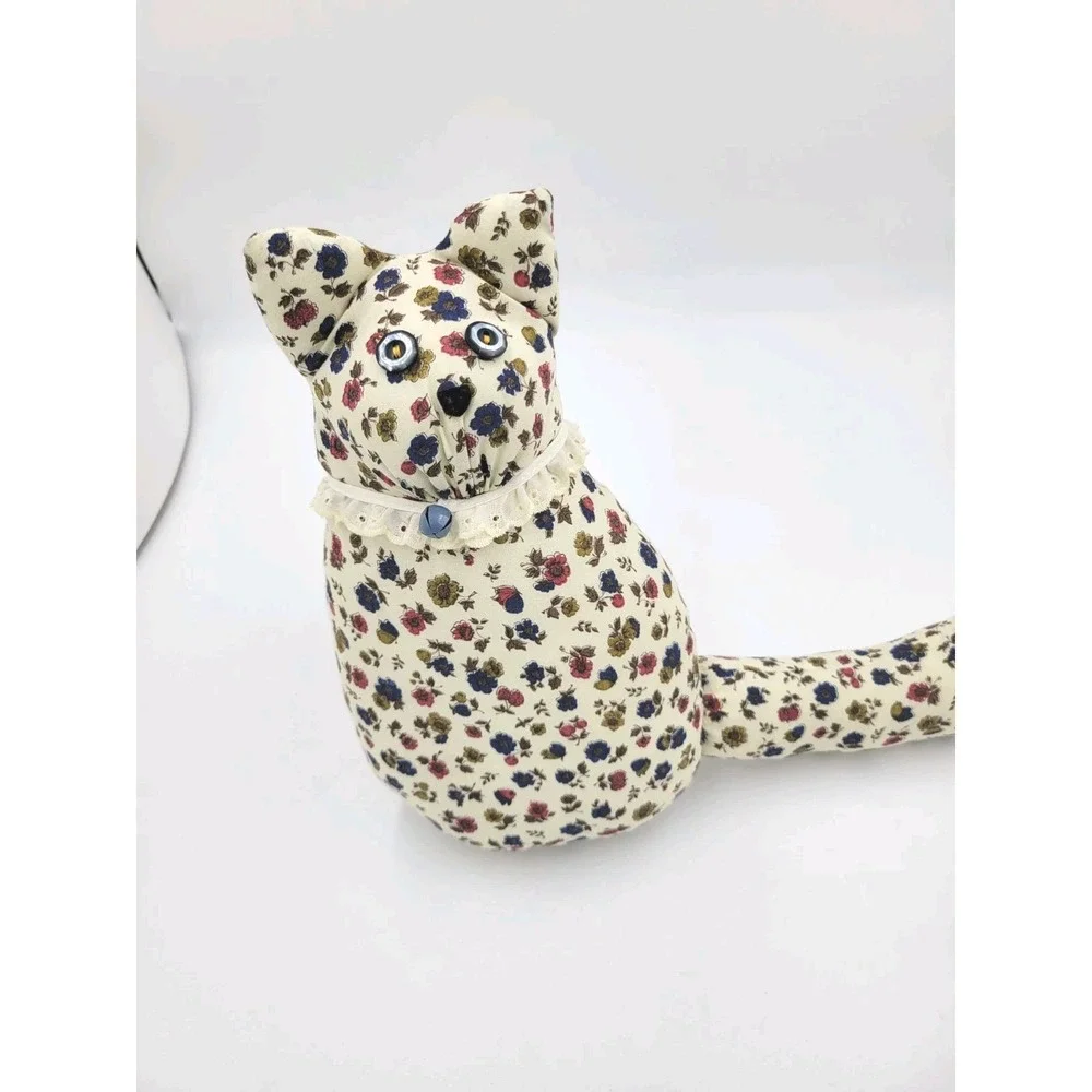 Vintage Handmade‎ Stuffed Folklore Primitive Cat Button Eyes Bell Collar